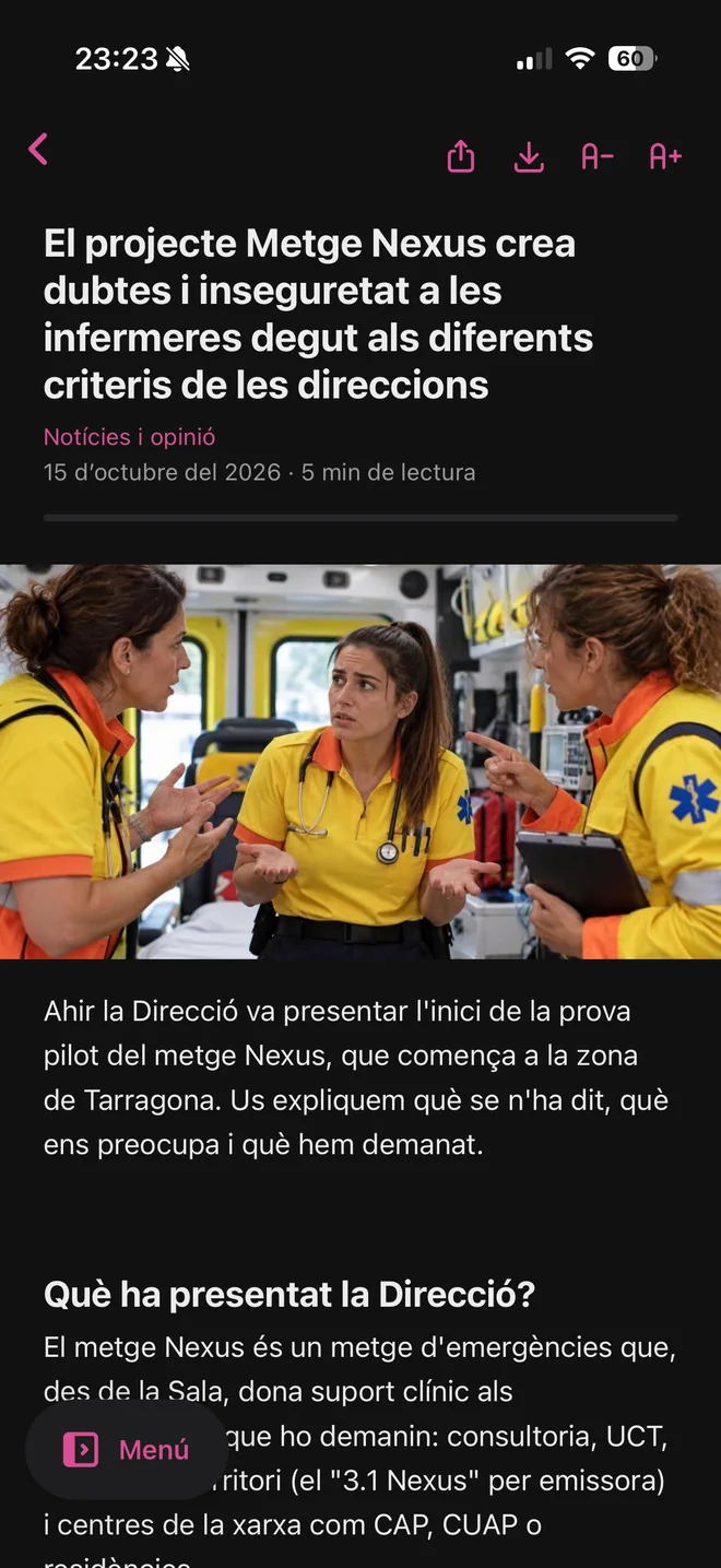 Una publicació oberta a l'app iSEM, en mode fosc